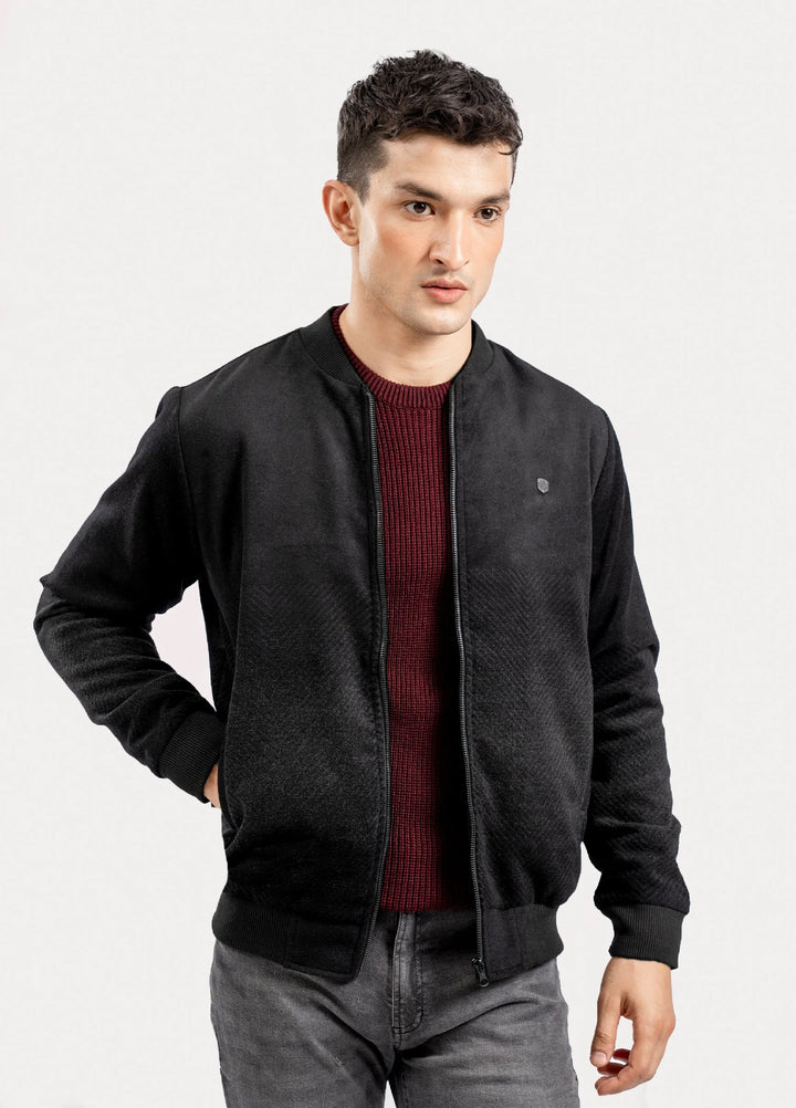 Brumano Pret Solids Polyester 1 Piece Black Two Tone Light Weight Wool Bomber Jacket