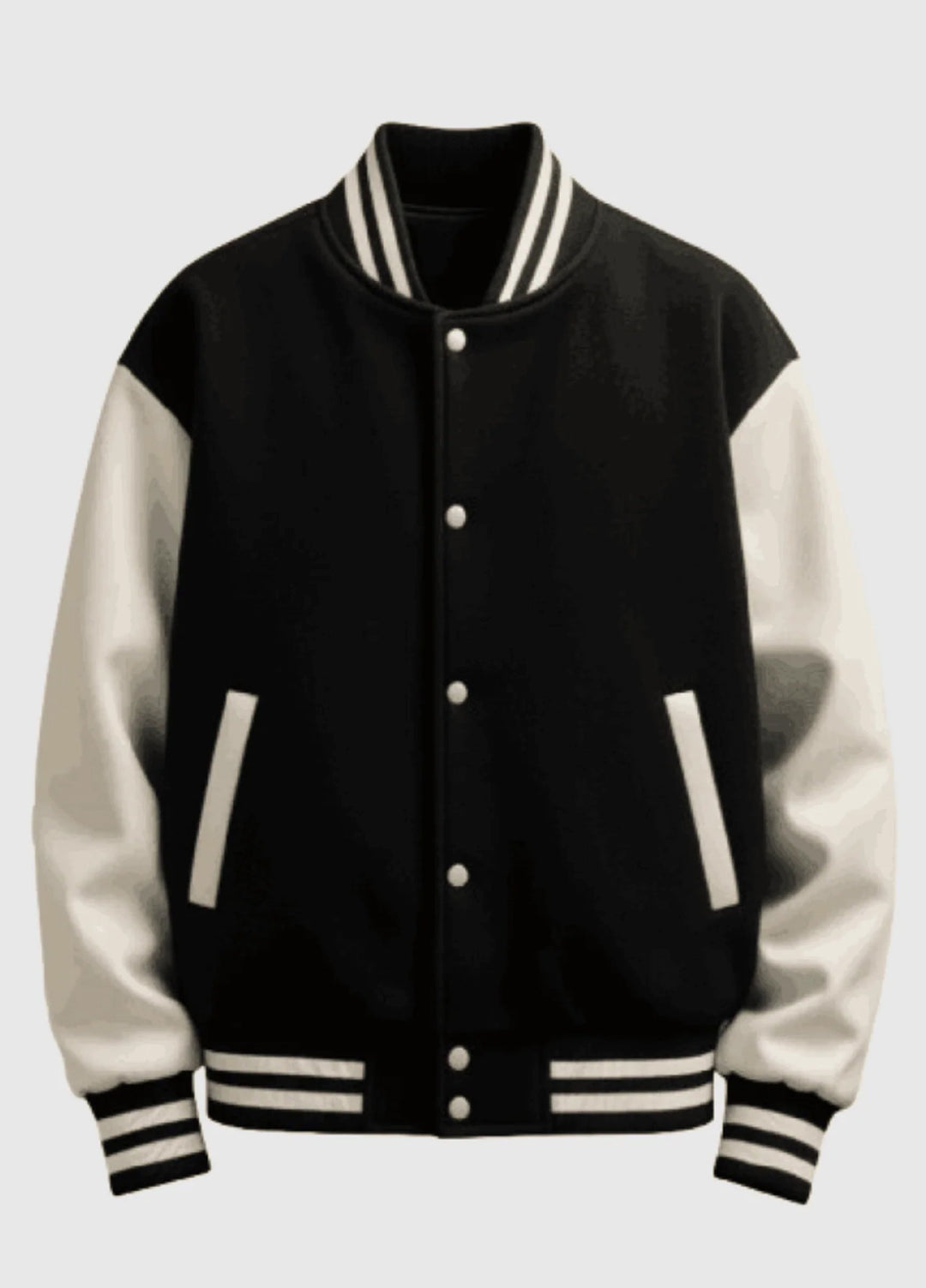 Mercato RTW Solids Fleece 1 Piece Black & White Varsity Baseball Jacket