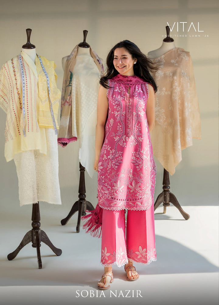 Vital by Sobia Nazir Unstitched Embroidered Lawn 3 Piece Suit SN26UVL 8A - Summer Collection