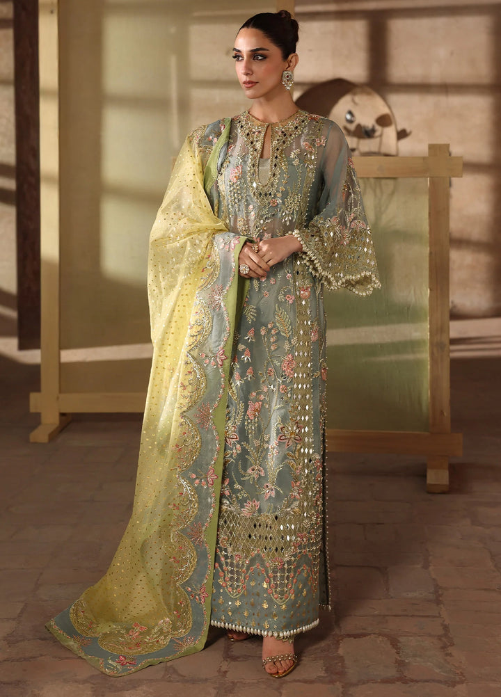 Crimson Unstitched Embroidered Organza 3 Piece Suit CR26UW D-6 Jhalak SunShine Blue - Festive Collection
