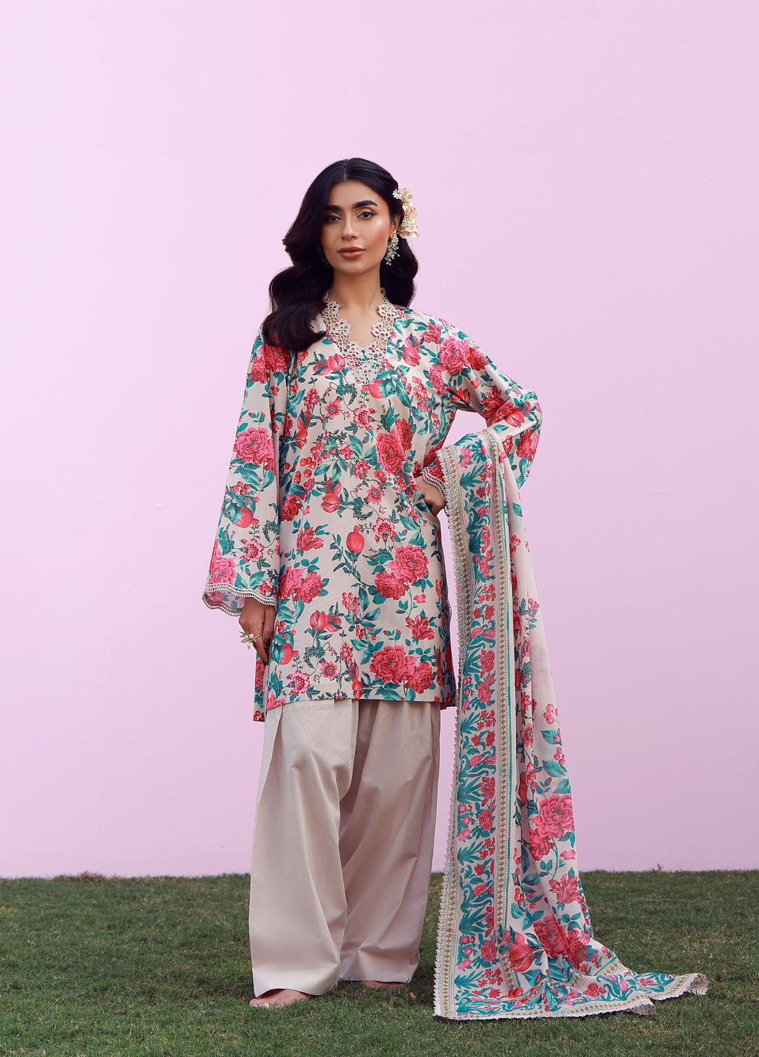 Mirha by Sahar Unstitched Printed Lawn 3 Piece Suit SS1-26-16 Ivory Bloom - Summer Collection