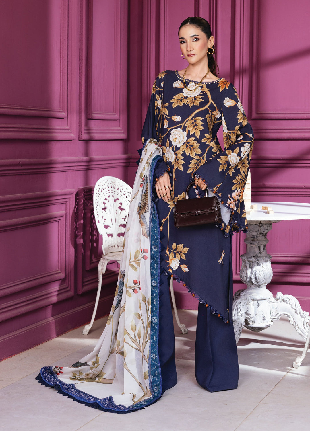 M Basics By Maria B Unstitched Digital Printed Linen 3 Piece MB25UW 1102-A - Winter Collection