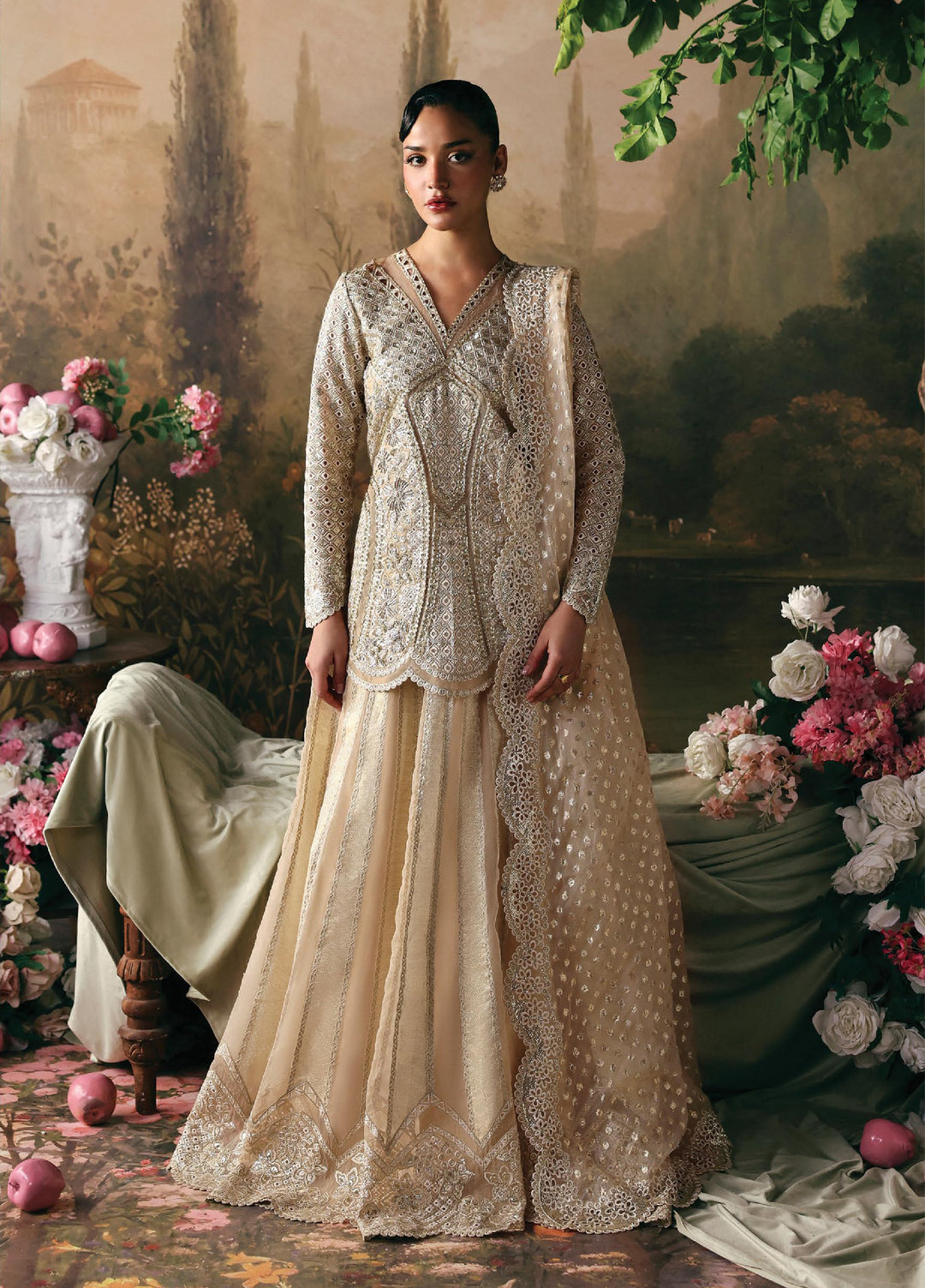 La Fuchsia by Afrozeh Unstitched Hand work Organza 3 Piece Suit AF26ULF Emperor FWU-0076 - Wedding Collection