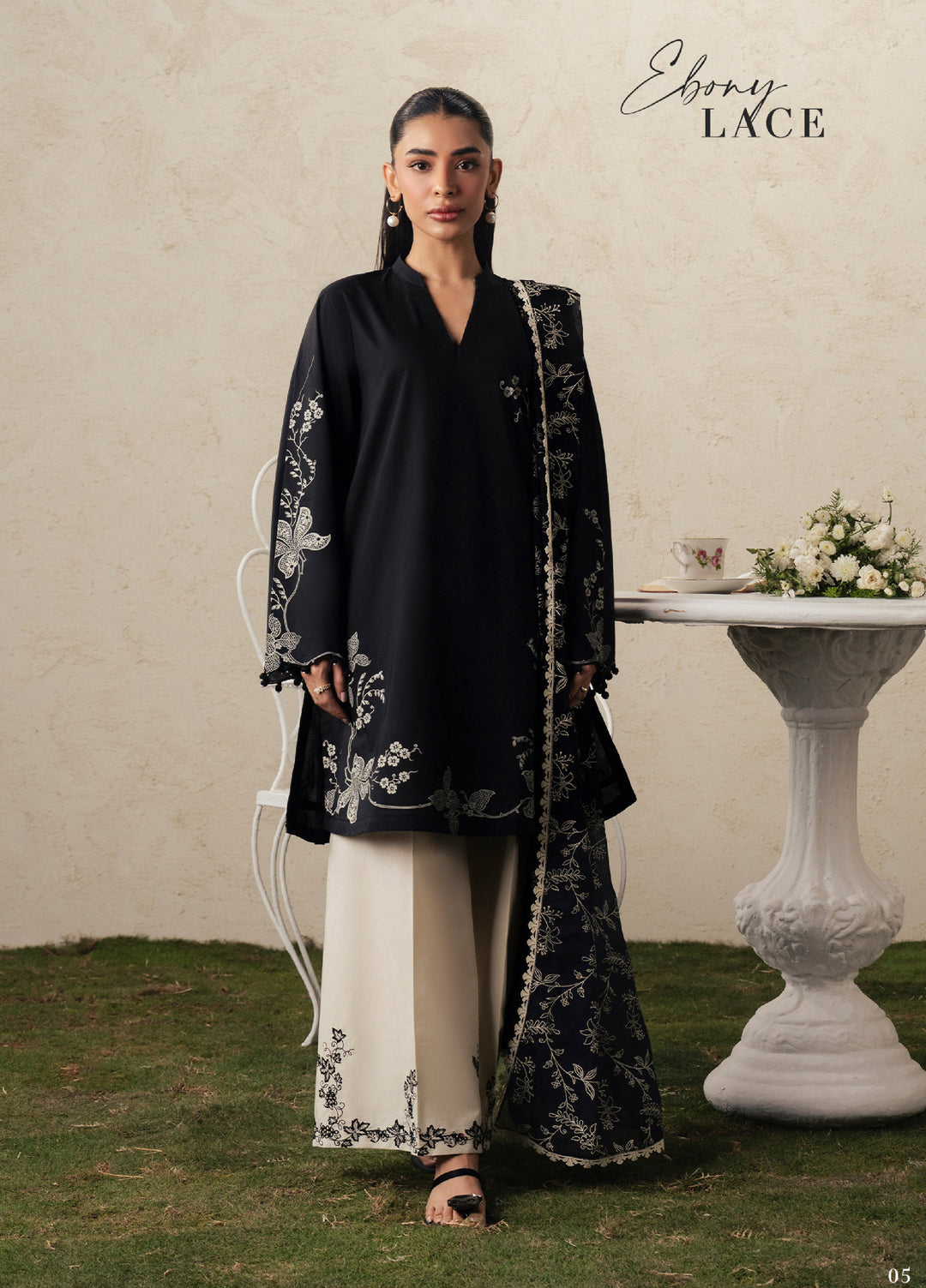 Moonsoon Edit by Cross Stitch Unstitched Printed Cambric 3 Piece Suit CS26UCM Ebony Lace - Casual Collection
