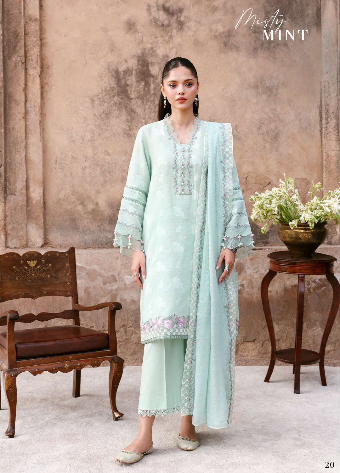 Cross Stitch Unstitched Embroidered Premium Lawn 3 Piece Suit CS26UCPL D25 MISTY MINT - Eid Collection