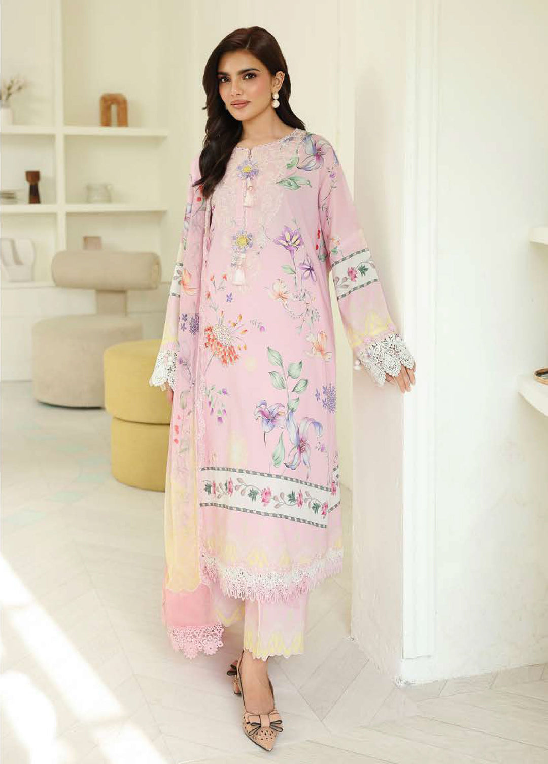 Petals in Print by Roheenaz Unstitched Printed Lawn 3 Piece Suit RN26UPP Pink Veil RUNSS260909 - Summer Collection