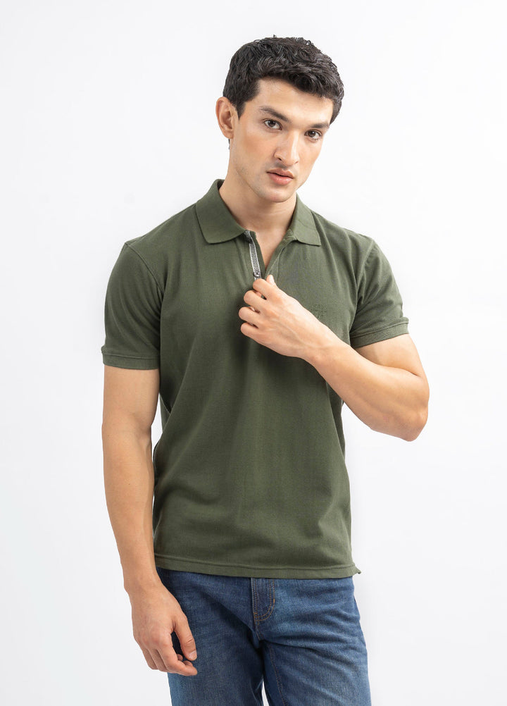 Brumano  Solids Cotton Polo Olive Green 100% Cotton Pique Polo