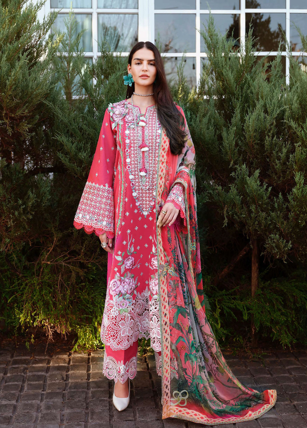 AMoi by Mushq Unstitched Embroidered Luxury Lawn 3 Piece Suit MU26AHL D-12 Blushing Rose - Summer Collection