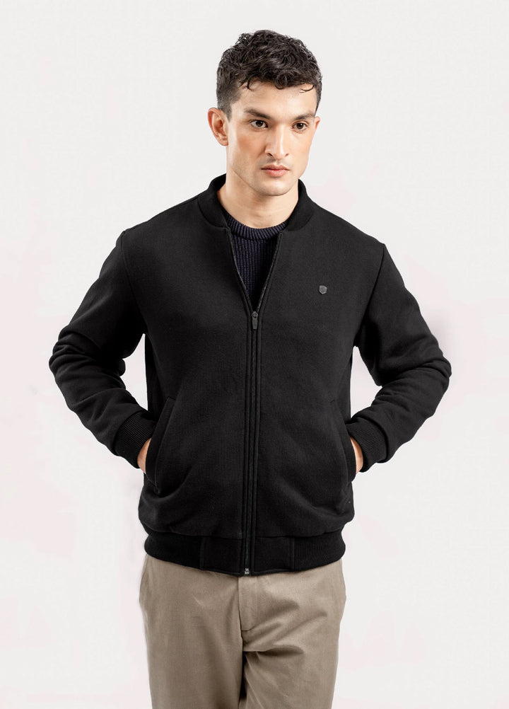 Black Knitted Bomber Jacket