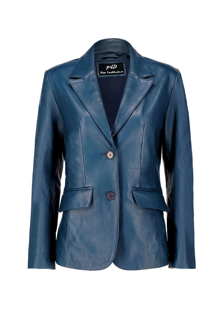 Jild Leathers Classic 2-Button Lambskin Leather Blazer Women-Blue - Blazers And Coats Collection