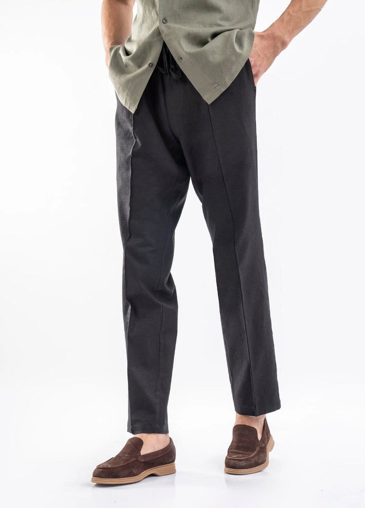 Brumano Solids Linen Trouser Black Linen Blended Pajama Trouser