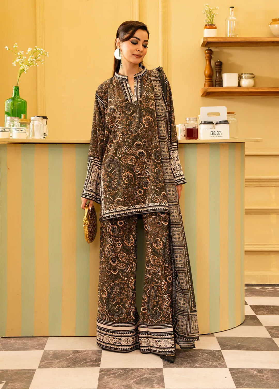 Retro by Maria Osama Khan RTW Printed Grip 3 Piece Suit MOK26PR Solene - Casual Collection