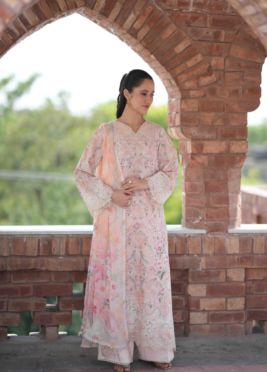 Summer Lines by Neeshay Unstitched Printed and Embroidered Lawn 3 Piece Suit NSH26ULS Peachline - Eid Collection