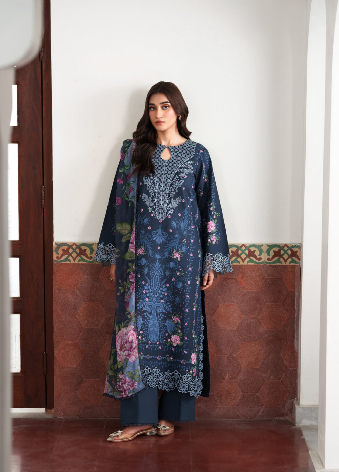 Summer Lines by Neeshay Unstitched Printed and Embroidered Lawn 3 Piece Suit NSH26ULS Noirelle - Eid Collection