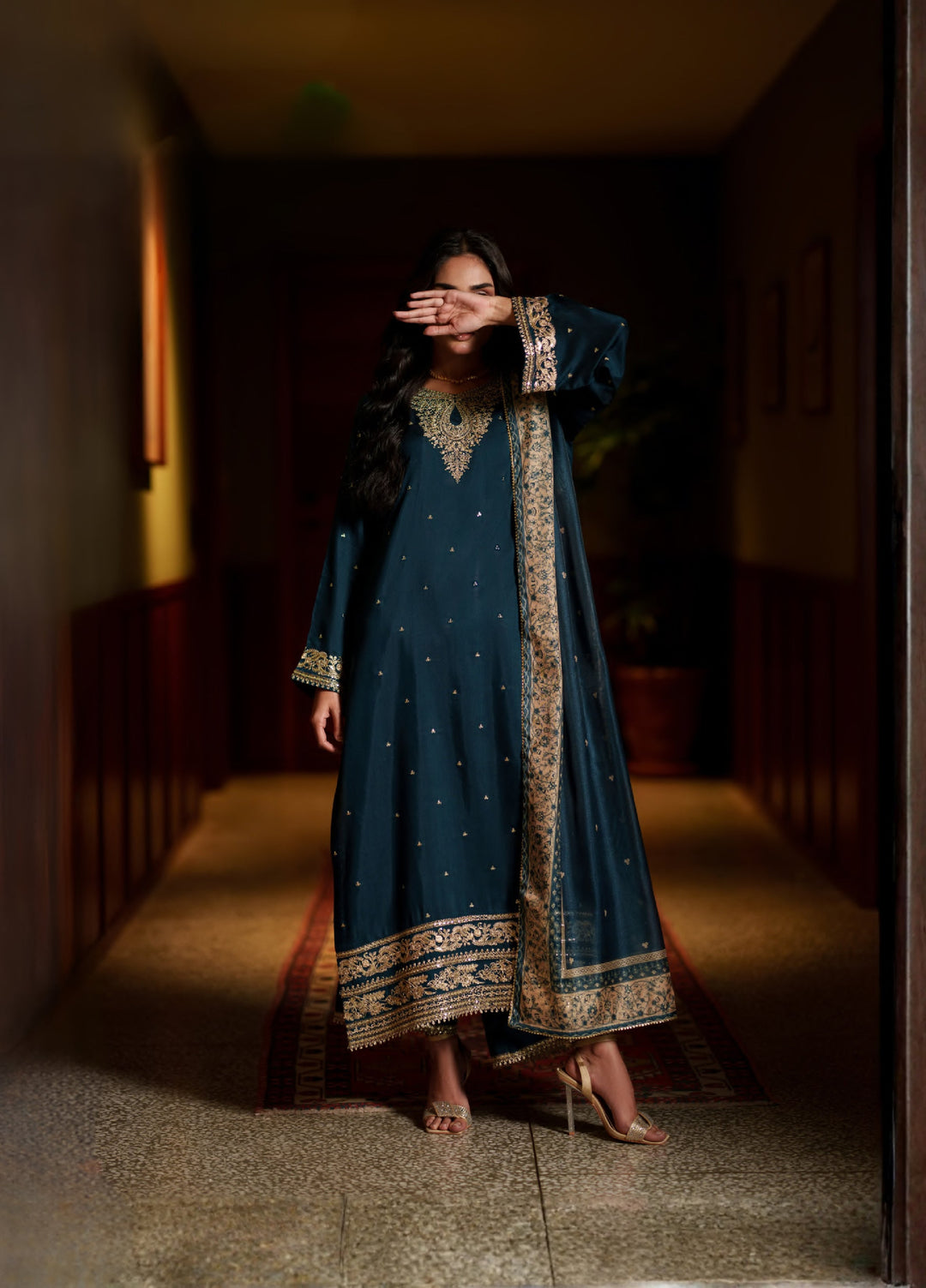 Elara by Casuallite RTW Embroidered Silk Viscose 3 Piece Suit CL26PSE D2 Opaline - Festive Collection