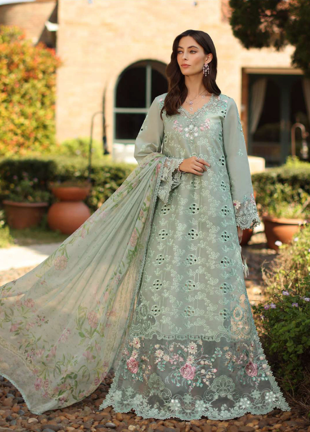 Noor by Saadia Asad Unstitched Embroidered Luxury Lawn 3 Piece Suit SA26UNL D7B-FLORINE - Eid Collection