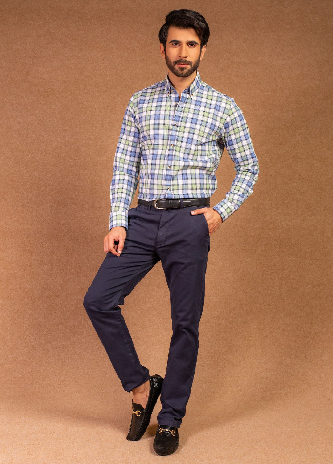Brumano Textured Cotton Trouser Slim-Fit Navy Blue Textured Trouser