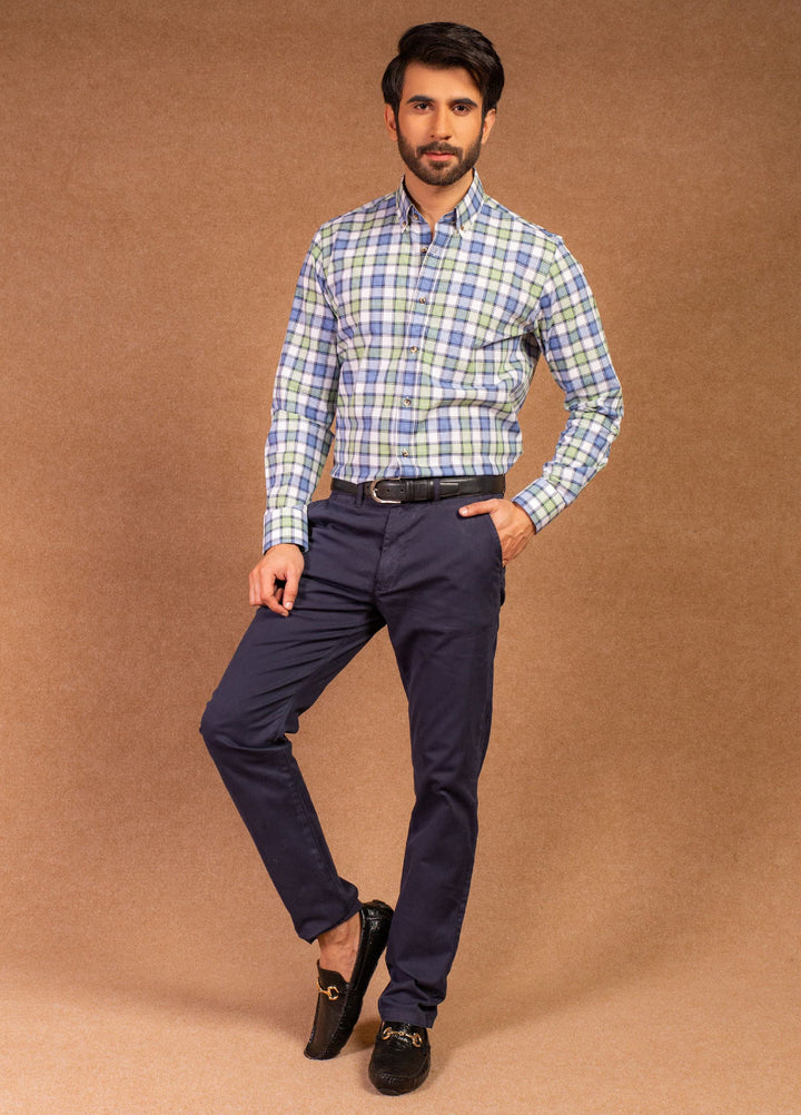 Brumano Textured Cotton Trouser Slim-Fit Navy Blue Textured Trouser