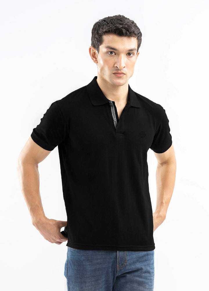 Brumano  Solids Cotton Polo Black 100% Cotton Pique Polo