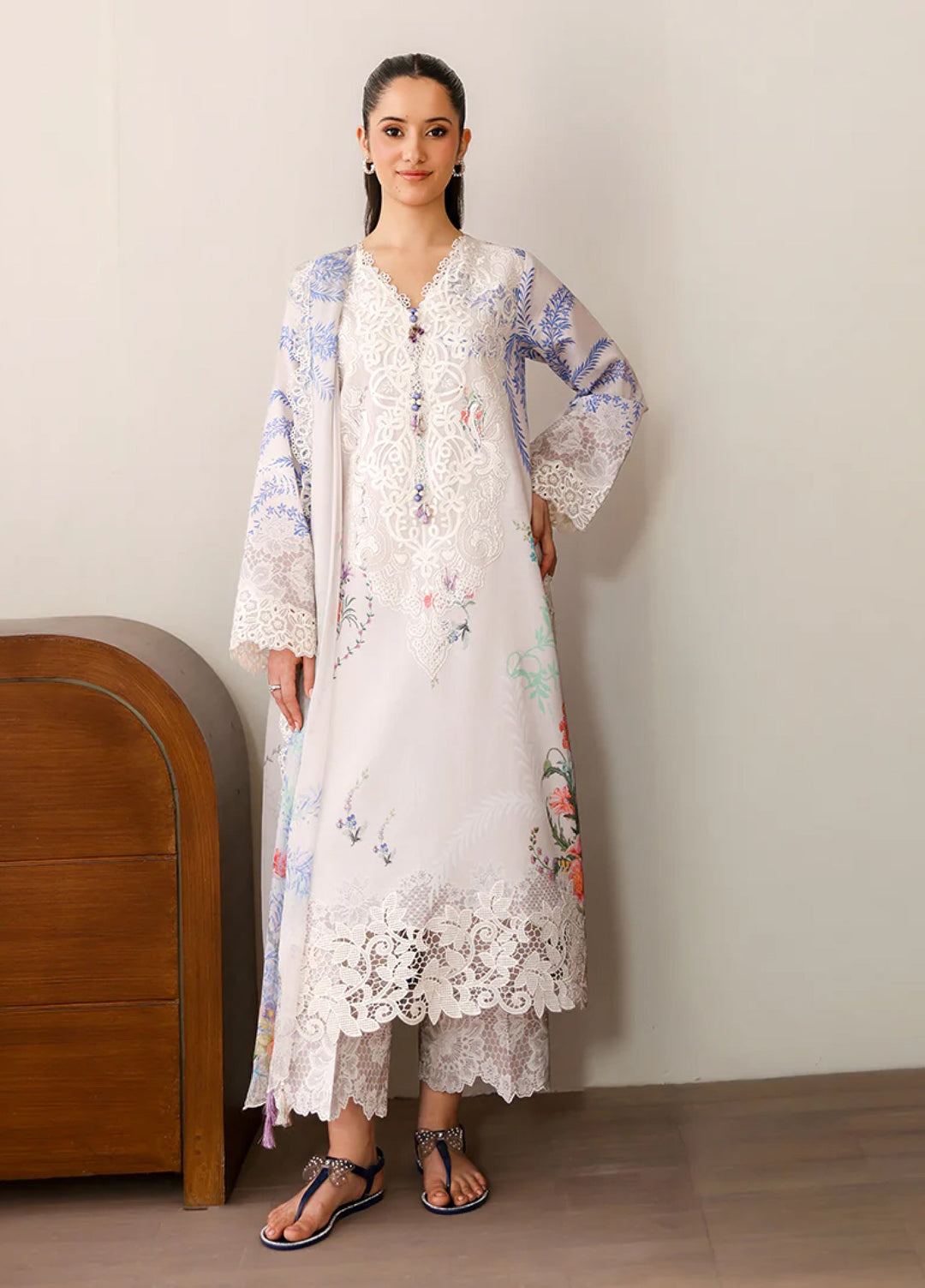Sunlit Tales by Roheenaz Unstitched Embroidered Lawn 3 Piece Suit RN26ULS Ivory Gleam RUNSS260712 - Lawn Collection