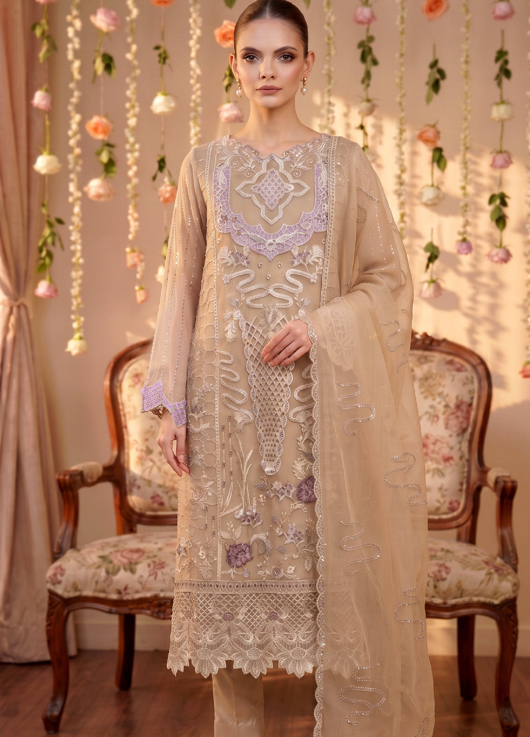 Anaya Noor by Zebtan Unstitched Embroidered Chiffon 3 Piece Suit ZB26UAC AN 02 - Festive Collection