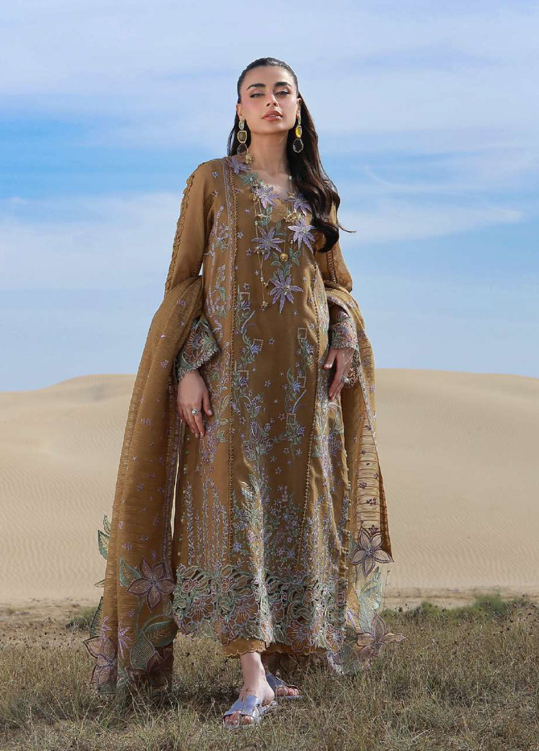 Rang Rasiya Premium Unstitched Embroidered Cotton Net 3 Piece Suit RR26UP D-13 Minaal - Festive Collection
