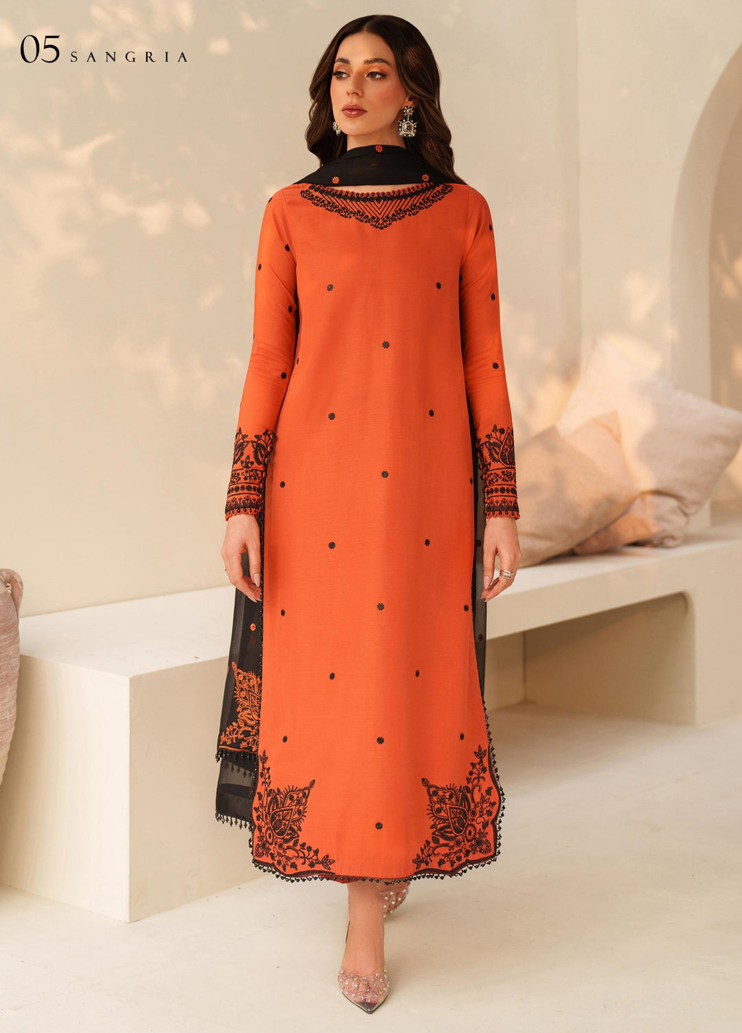 Tabeer by Zarif Unstitched Silk Embroidered 3 Piece Suit ZR26UT ZE-TS-05 SANGRIA - Winter Collection