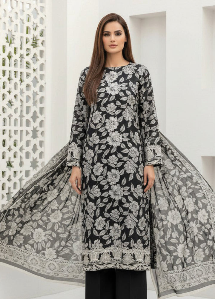 Black N White by Regalia Textiles Unstitched Printed Lawn 3 Piece Suit RG26ULBW D8 - Casual Collection