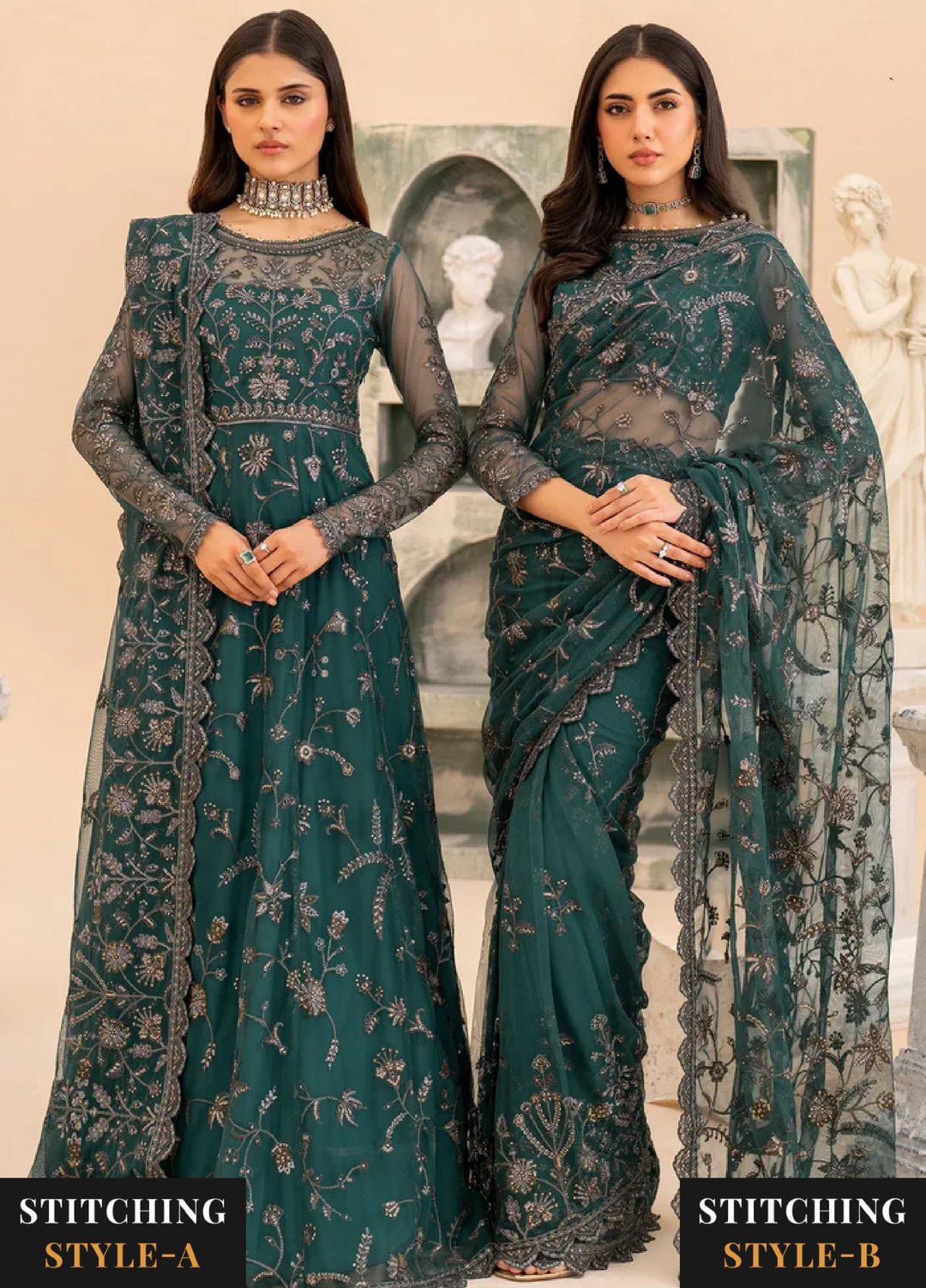Zarif Women Unstitched Embroidered Net 3 Piece Suit ZR26UFC ZMU 07 ZAYB - Festive Collection