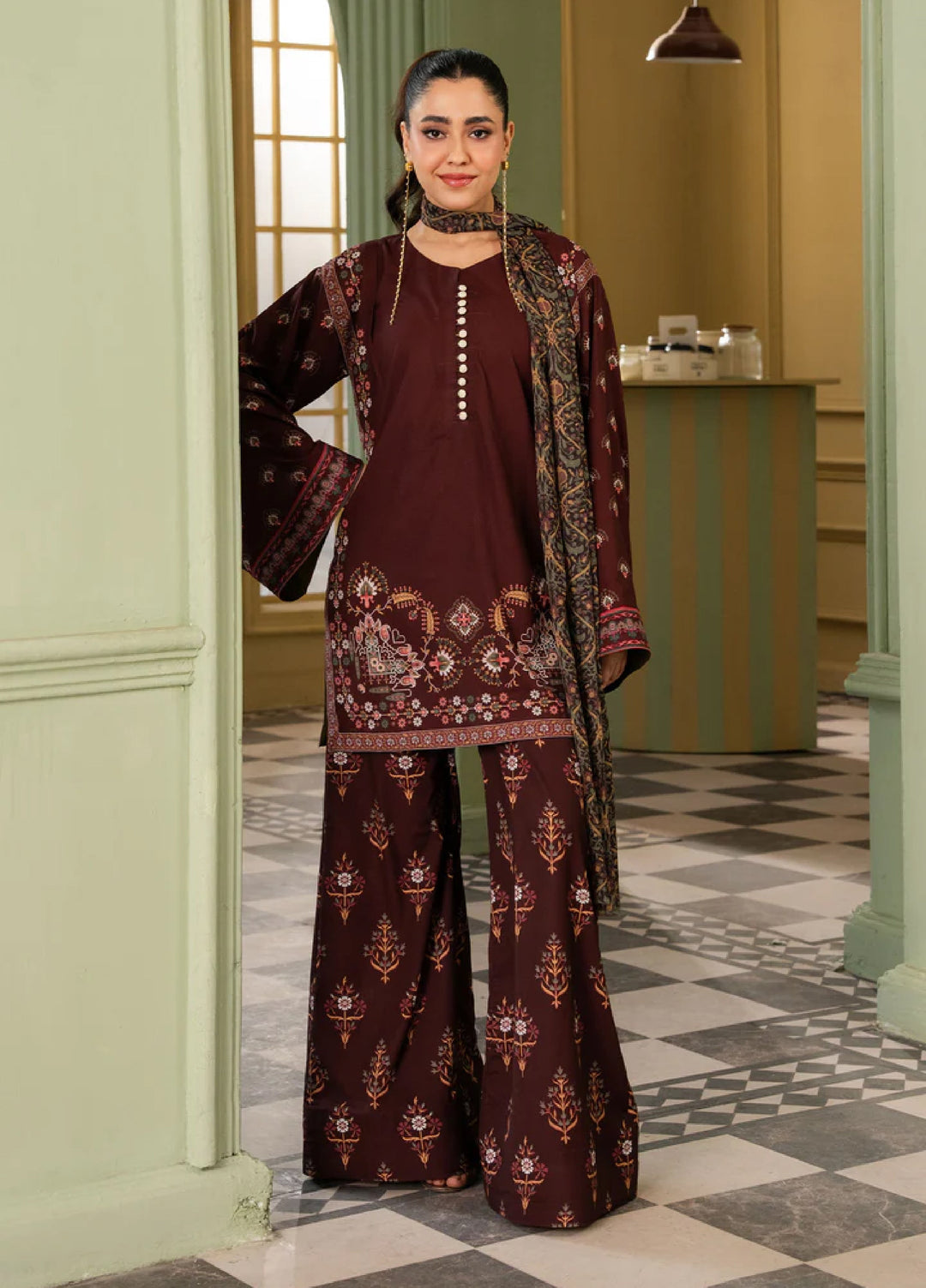 Retro by Maria Osama Khan RTW Printed Grip 3 Piece Suit MOK26PR Haze - Casual Collection
