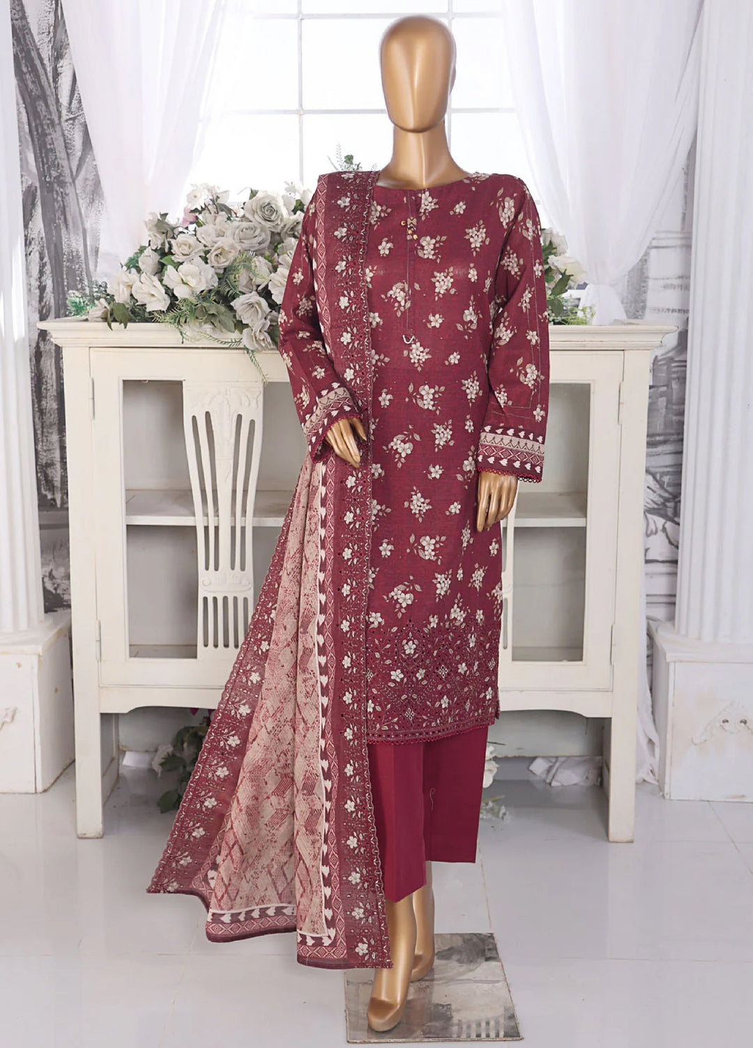 Hz Textiles Embroidered Jacquard Suits Unstitched 3 Piece PKE-208 - Winter Collection