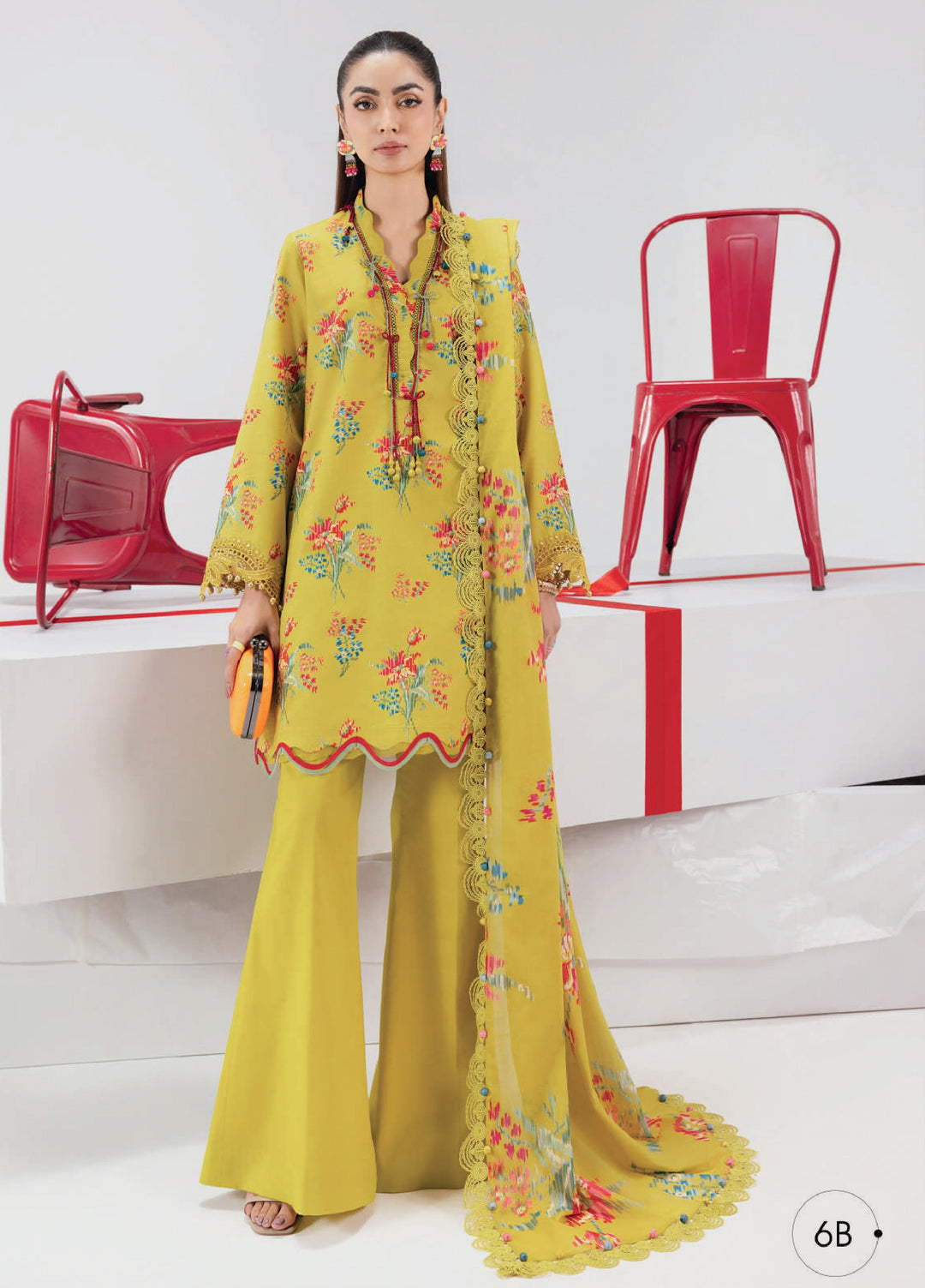 M Basics by Maria B Unstitched Embroidered Lawn 3 Piece Suit MB26UMB MB-CUSV13-6B - Summer Collection