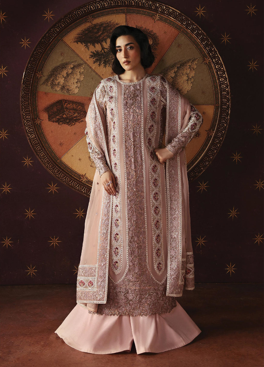 La Fuchsia by Afrozeh Unstitched Hand work Organza 3 Piece Suit AF26ULF Hermit FWU-0072 - Wedding Collection