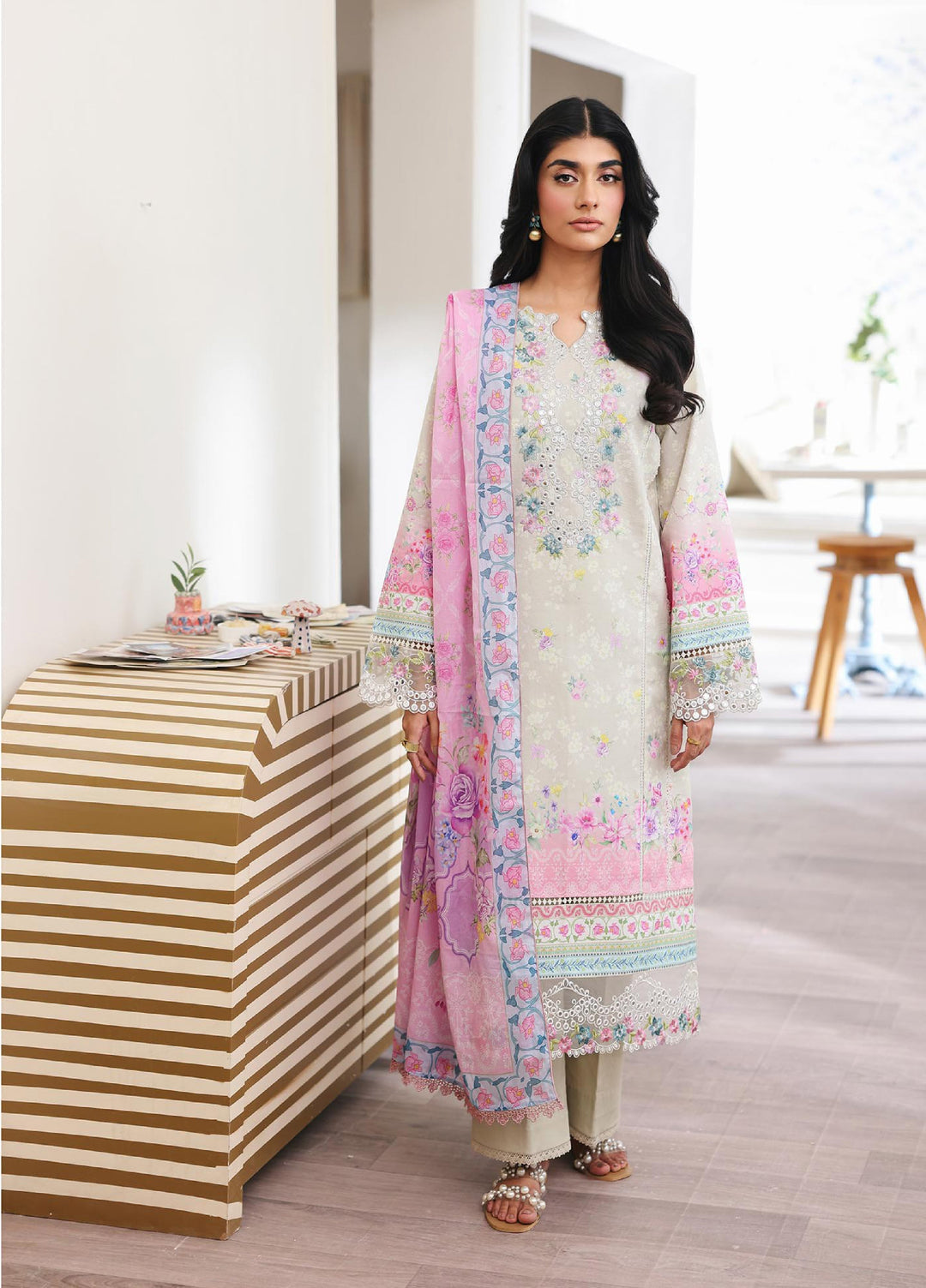 Nissa Floral Symphony by Rajbari Unstitched Lawn Embroidered 3 Piece Suit RB26UNF D-08 - Summer Collection