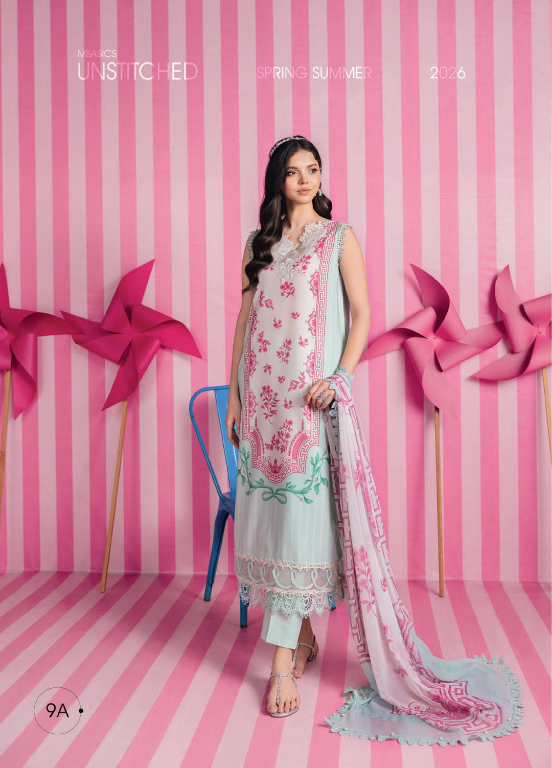 M Basics by Maria B Unstitched Embroidered Lawn 3 Piece Suit MB26UMB MB-CUSV13-9A - Summer Collection