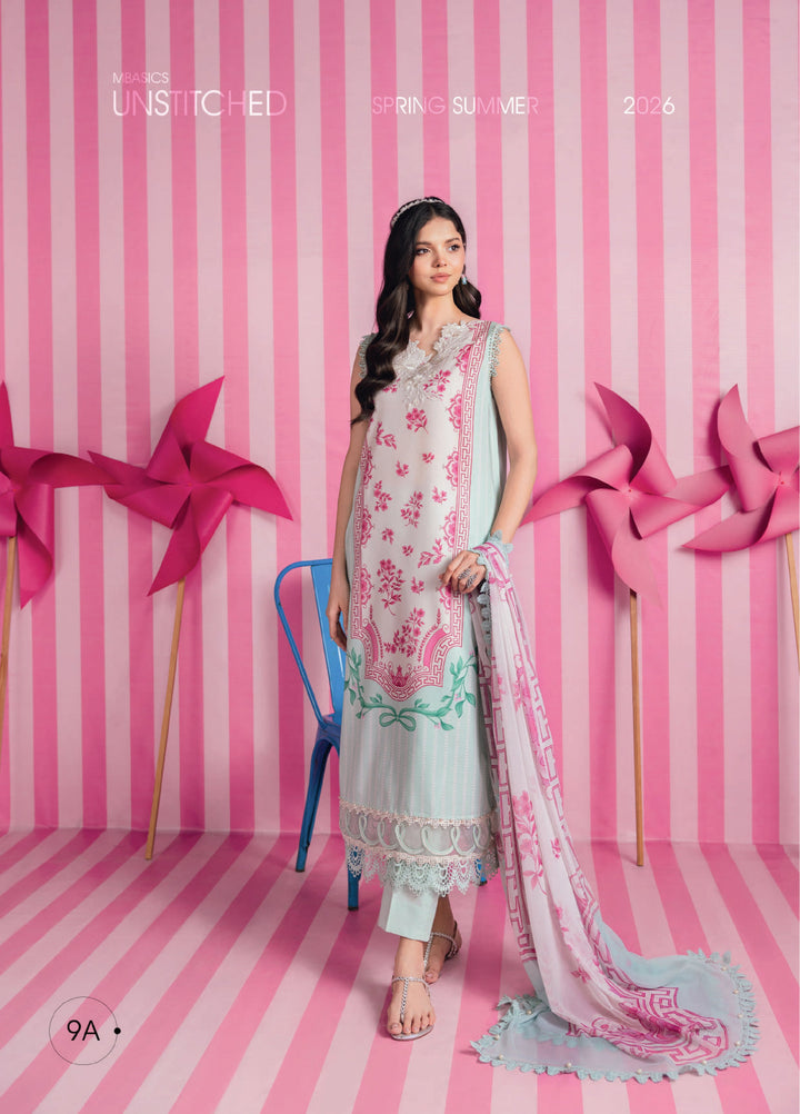 M Basics by Maria B Unstitched Embroidered Lawn 3 Piece Suit MB26UMB MB-CUSV13-9A - Summer Collection