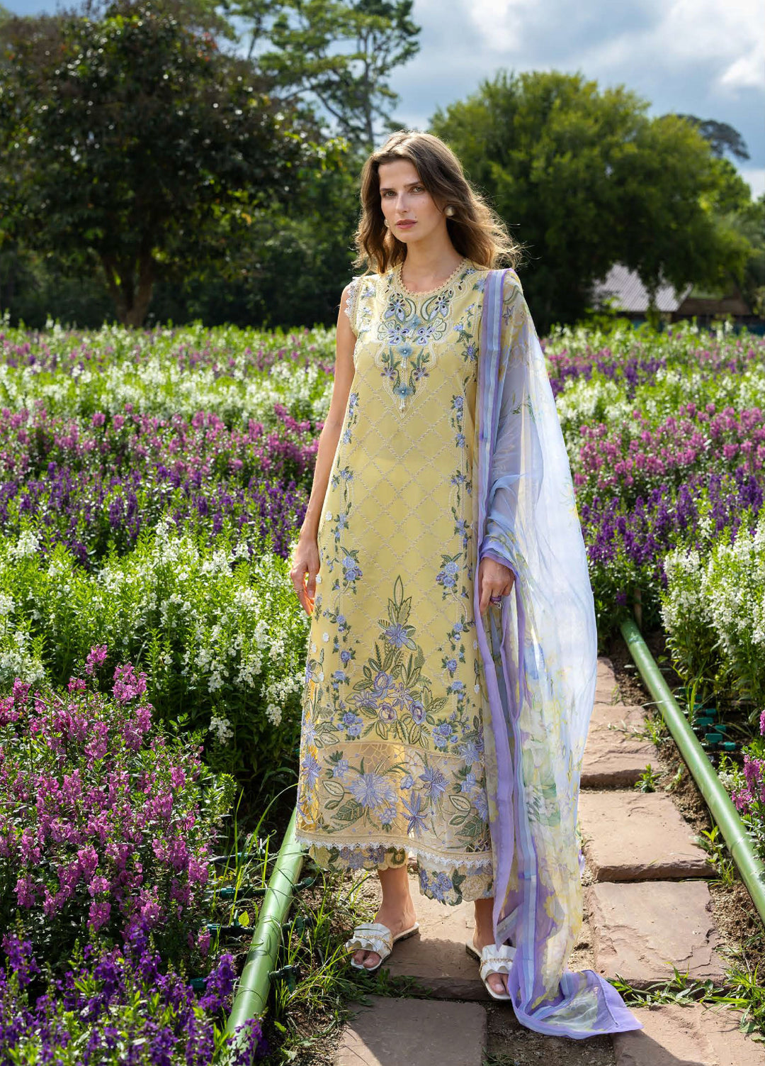 The Secret Garden by Mushq Hemline Unstitched Lawn 3 Piece Suit MU26USG D-13A Sunlit Meadow - Summer Collection