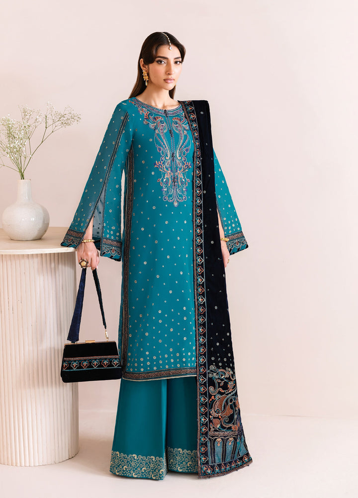 Makhmal by Alizeh Fashion Unstitched Luxury Velvet Embroidered 3 Piece Suits AFB25MV AF-VLT-2225-NELOFER - Festive Collection