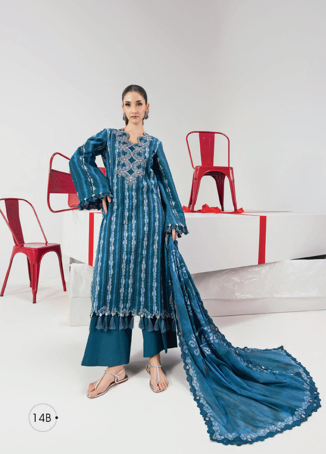 M Basics by Maria B Unstitched Embroidered Lawn 3 Piece Suit MB26UMB MB-CUSV13-14B - Summer Collection