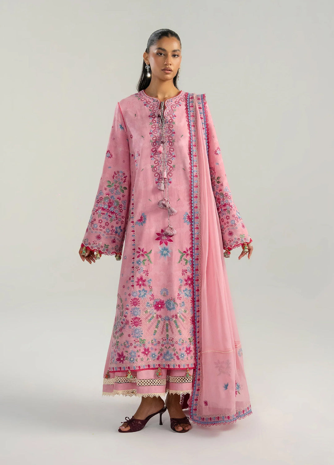 Zan by Hussain Rehar Unstitched Embroidered Lawn 3 Piece Suit HR26UZF Pembe D-106 - Festive Collection