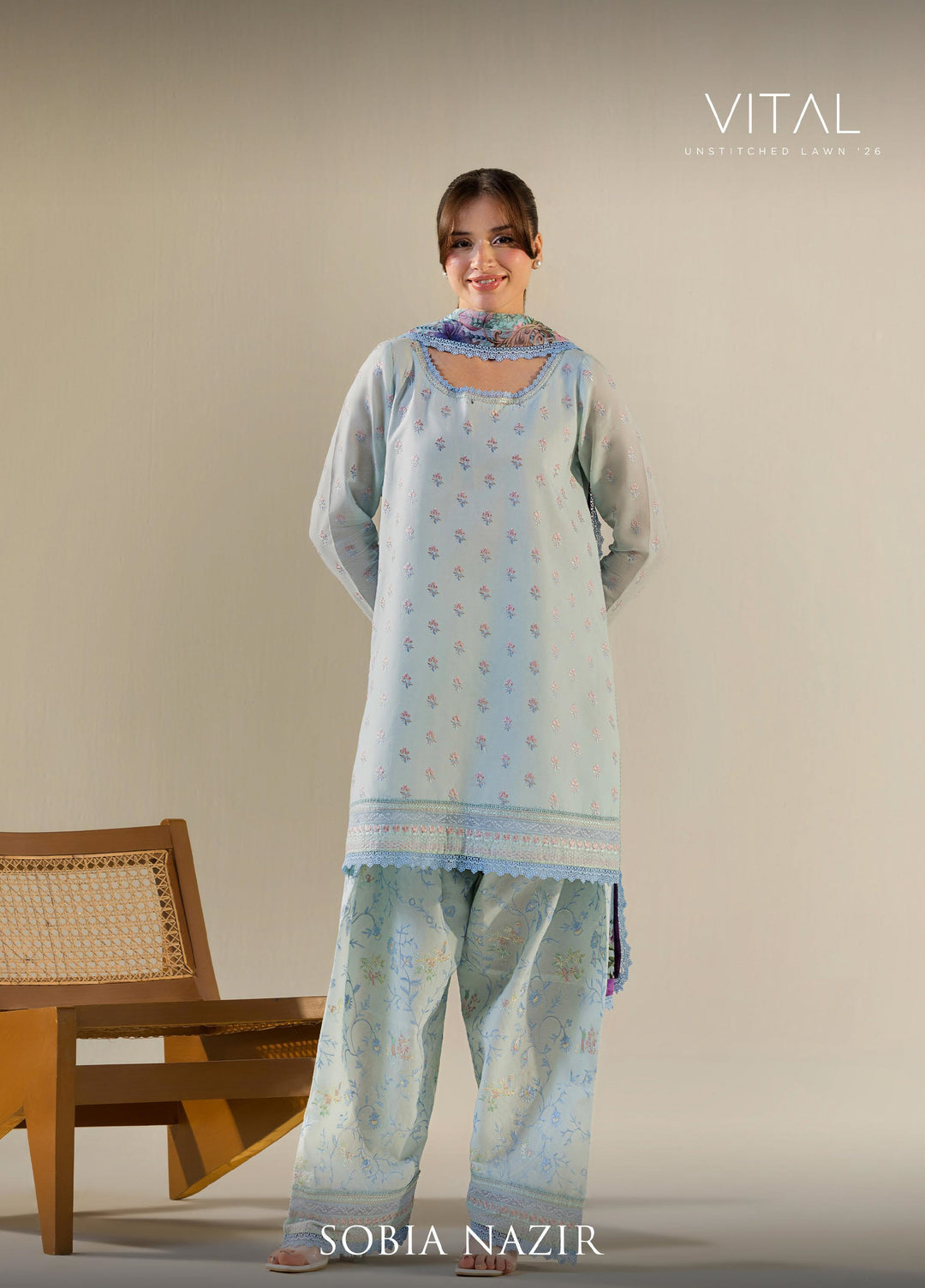 Vital by Sobia Nazir Unstitched Embroidered Lawn 3 Piece Suit SN26UVL 10B - Summer Collection