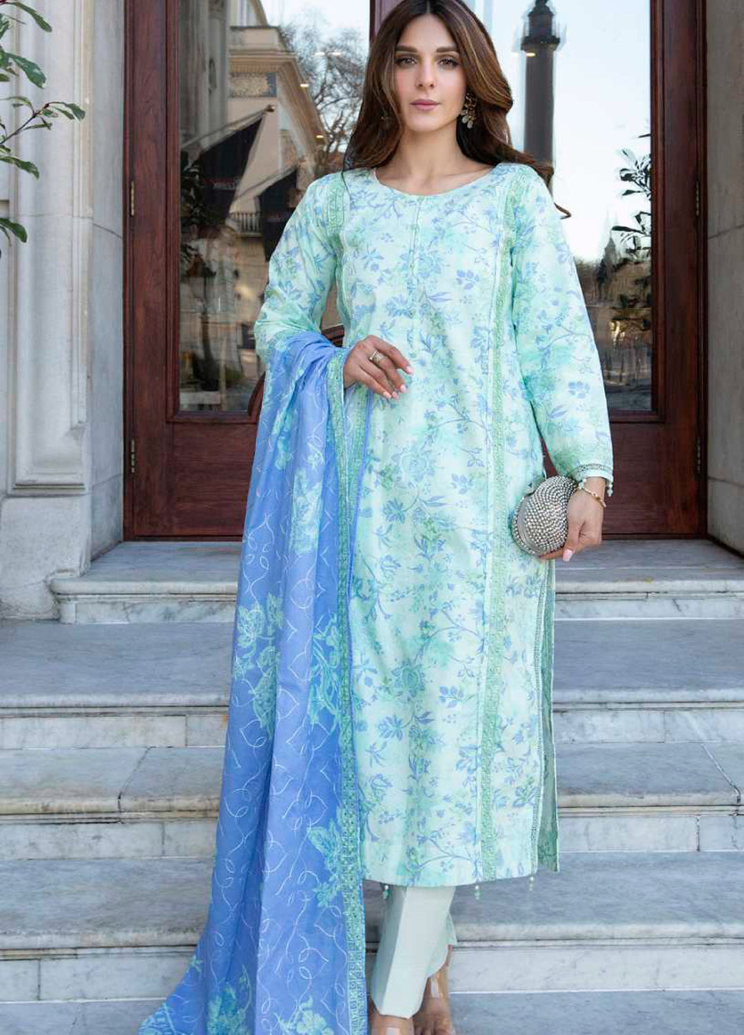 AL Zohaib Dhagakari Unstitched Embroidered Lawn 3 Piece Suit AZ26UD D-10 - Summer Collection