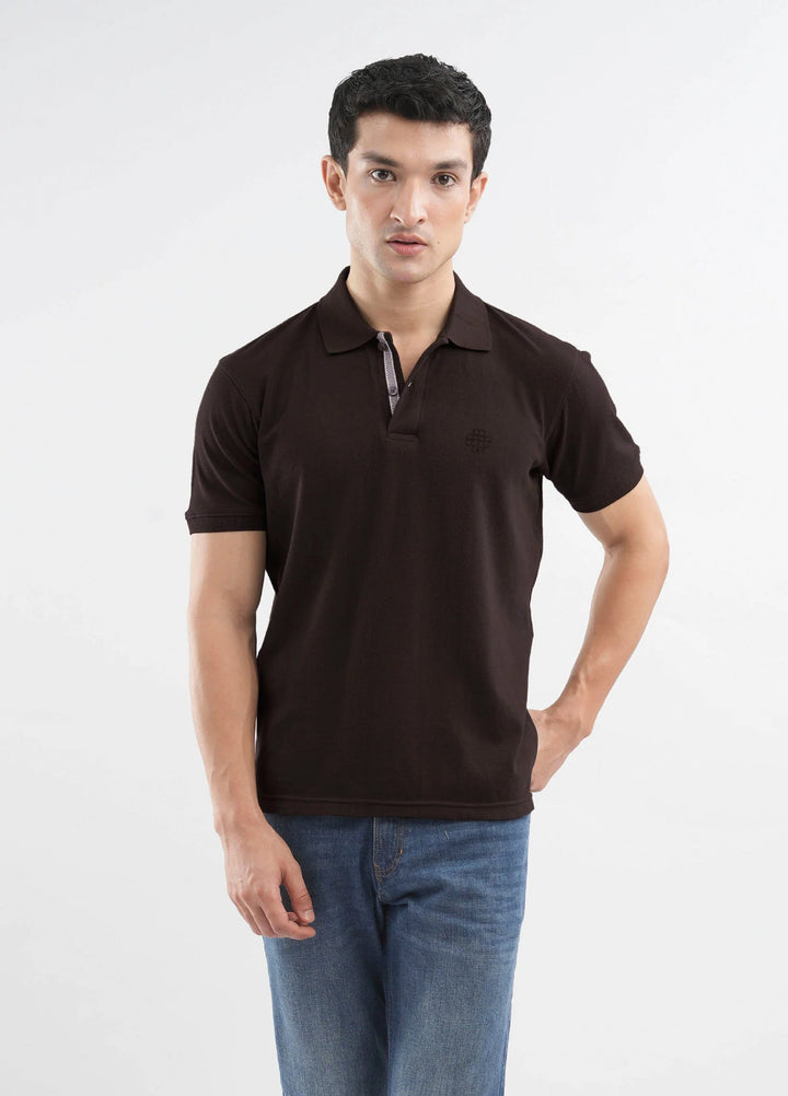 Brumano  Solids Cotton Polo Dark Brown 100% Cotton Pique Polo