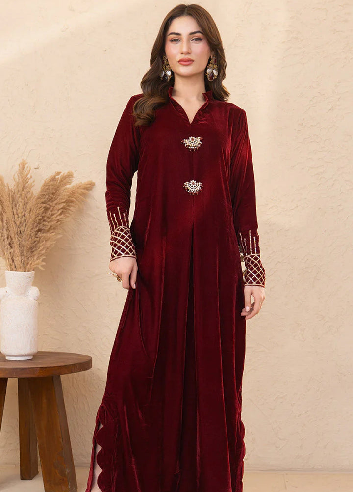 Winter Hues by Naayas Women Pret Embroidered Kaftaan Velvet Ambery - Winter Collection