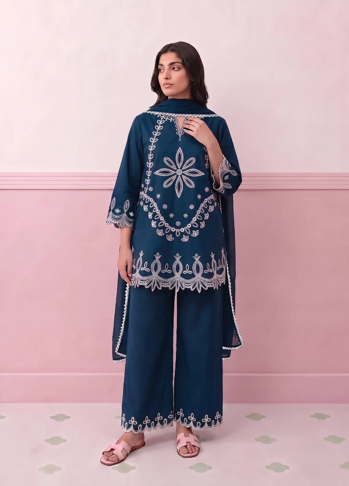Scherezade Women RTW Embroidered Cotton Lawn 3 Piece Suit MIDNIGHT - Casual Collection