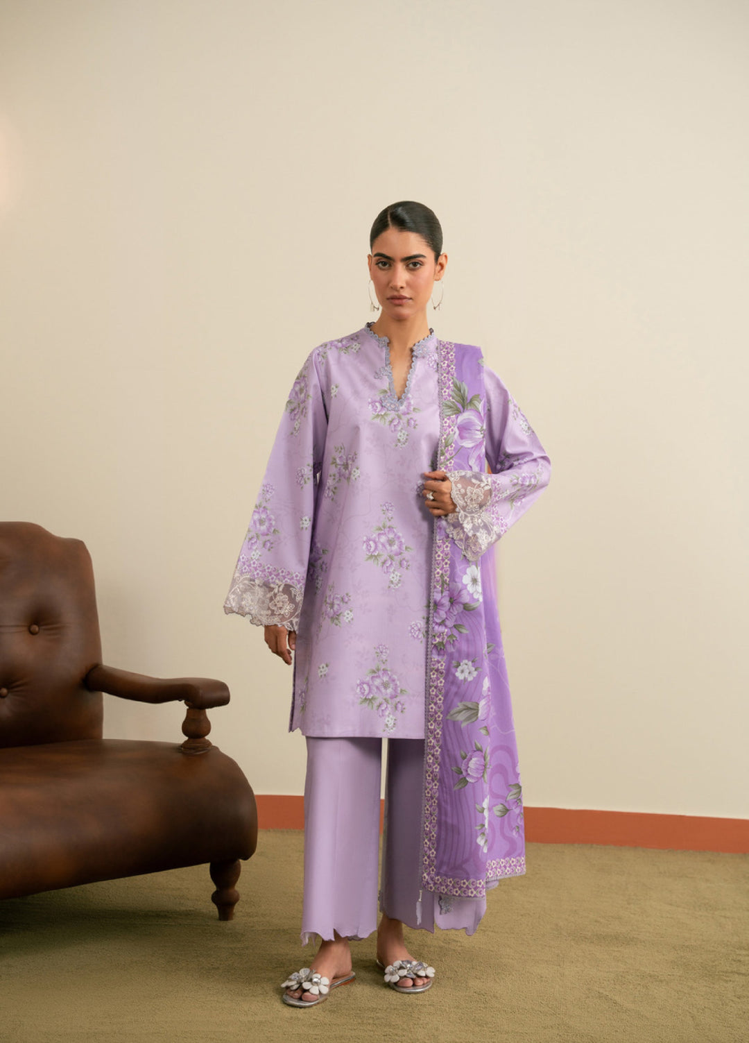 Seran Essentials Unstitched Printed Lawn 3 Piece Suit SN26UEL Velina D-03 - Lawn Collection