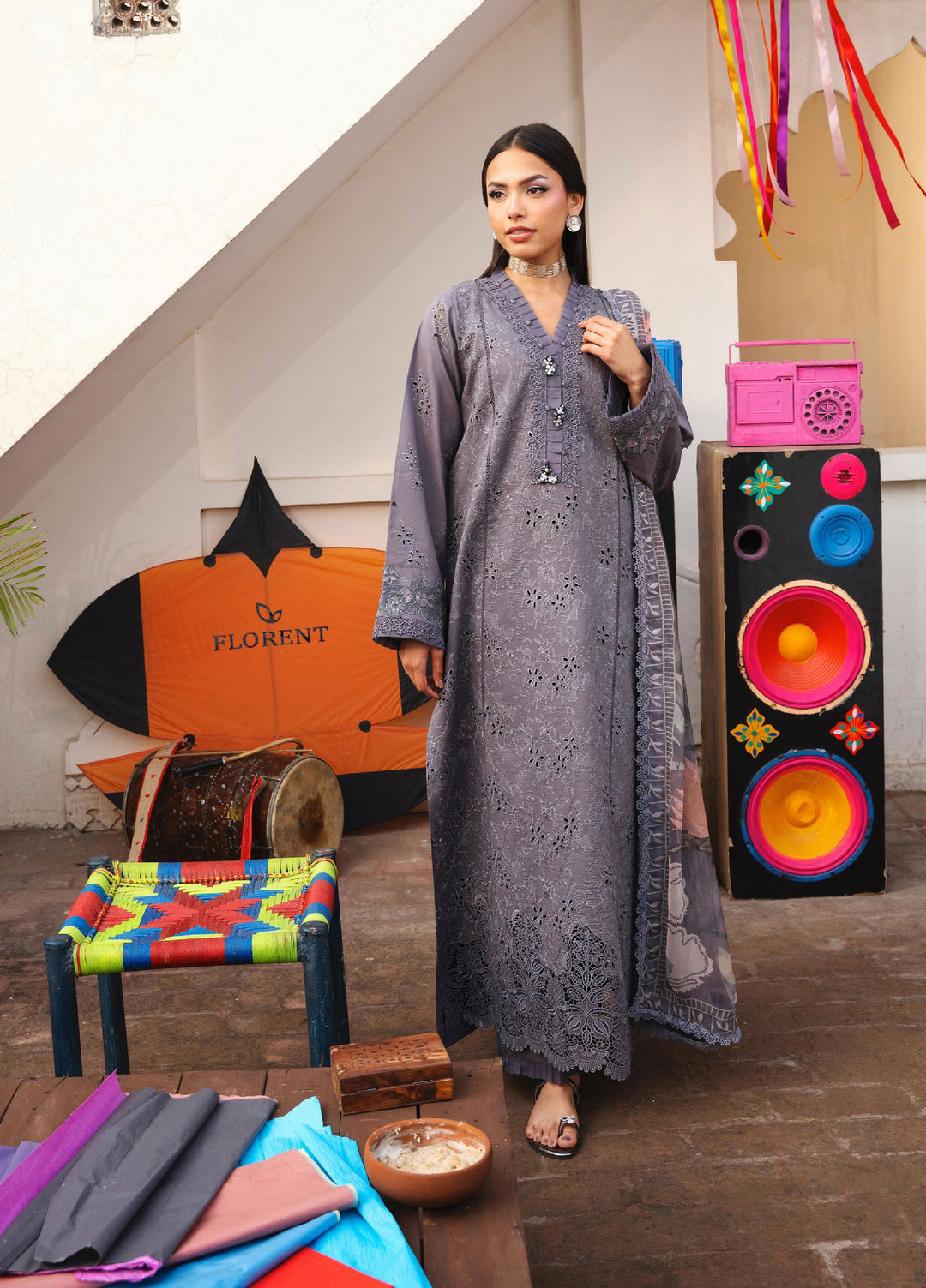 Basant Chikankari by Florent Unstitched Embroidered Luxury Lawn 3 Piece Suit FL26UBC FZ-7B - Summer Collection