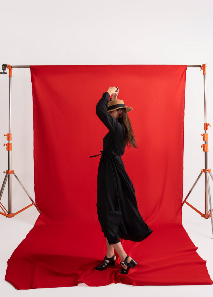 Like a Bird by Casuallite Women Pret Linen Solids Suits 2 Piece D-3  Noir Ruffle Charm - Winter Collection