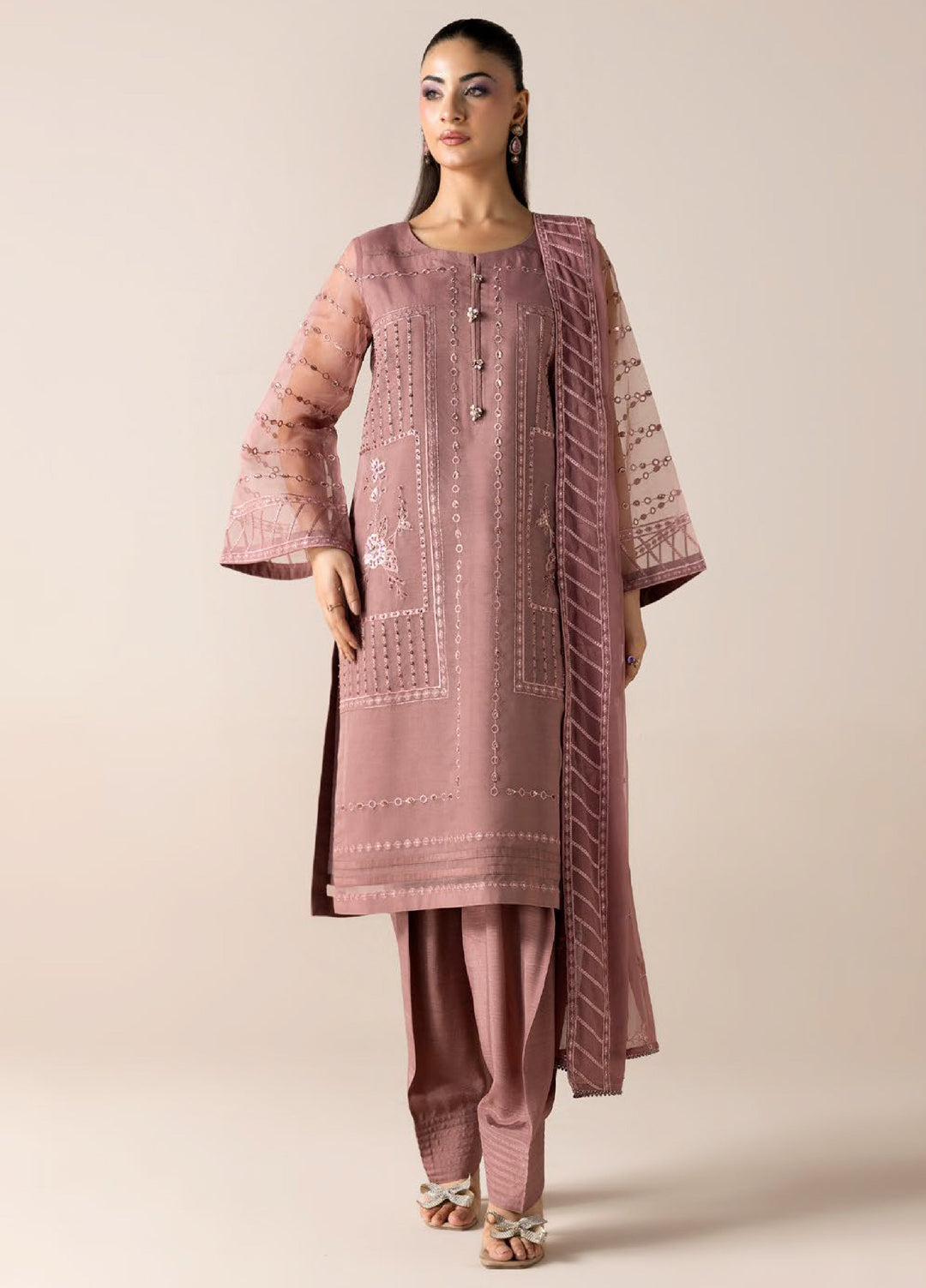 Aura by Zebtan RTW Embroidered Organza 3 Piece Suit ZB26UAL A-09 - Festive Collection
