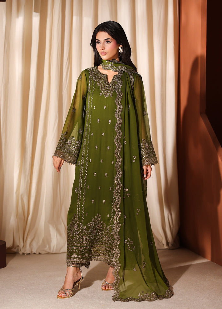 Azure Unstitched Embroidered Chiffon 3 Piece Suit AZ26ULC Imperial Olive - Festive Collection